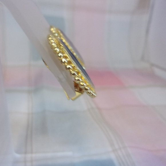 Navy Blue Enamel Gold Tone Disc Clip Earrings - Picture 3 of 6